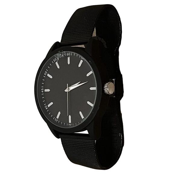Goodfellow and Co. Black On Black Large Dial Watch Black Mesh Adjustable Band - Picture 1 of 6